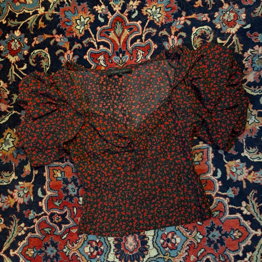 Chic Black and Red Floral Blouse